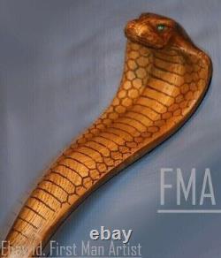 Handmade Walking Stick Wooden Hand Carved Snake Cobra Cane for Gift