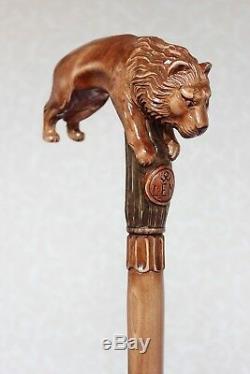 Handmade Walking stick cane Lion Wooden cane Hand carved handle