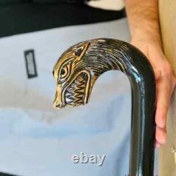 Handmade Wolf hand carved wooden walking cane for men women stick wolf Christion