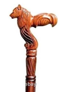 Handmade Wood Crafted Comfortable Cane Wolf Carved Cane Wooden Walking Stick