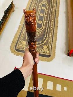 Handmade Wood Crafted Comfortable Cane Wolf Carved Cane Wooden Walking Stick