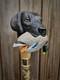 Handmade Wooden Walking Cane Hand-Carved Dog & Bird Design