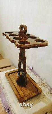 Handmade Wooden carved cane stand Holder Home Decor Walking Stick Storage Rack