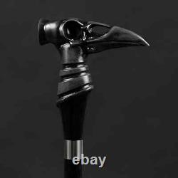 Handmade Wooden walking stick carved black-crow-skull handle for Walking cane