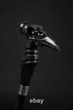 Handmade Wooden walking stick carved black-crow-skull handle for Walking cane