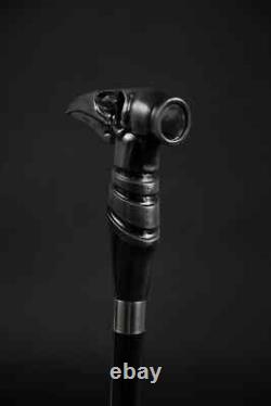 Handmade Wooden walking stick carved black-crow-skull handle for Walking cane