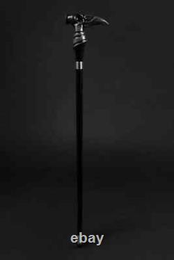 Handmade Wooden walking stick carved black-crow-skull handle for Walking cane