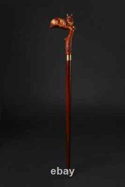 Handmade Wooden walking stick carved cat animal handle for men women walking