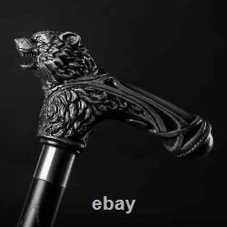 Handmade walking stick carved wolf animal handle for men women walking cane