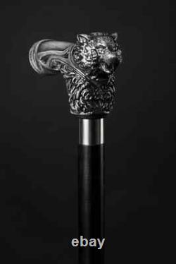 Handmade walking stick carved wolf animal handle for men women walking cane