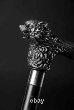 Handmade walking stick carved wolf animal handle for men women walking cane