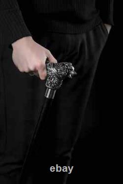 Handmade walking stick carved wolf animal handle for men women walking cane