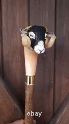 Handmade wooden walking stick hand carved Goat wooden walking animal