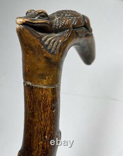 Handsome Antique hand carved Folk Art Alligator Cane, Walking Stick 34.5