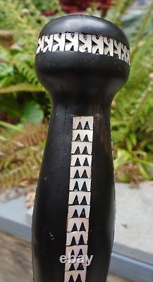 Hardwood ebony walking stick with Mop inlay and carved kings detail- lovely item