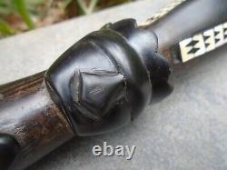 Hardwood ebony walking stick with Mop inlay and carved kings detail- lovely item