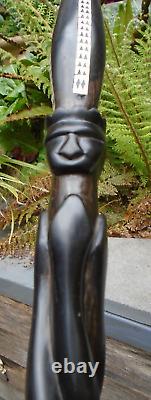 Hardwood ebony walking stick with Mop inlay and carved kings detail- lovely item