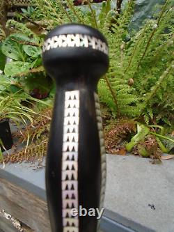 Hardwood ebony walking stick with Mop inlay and carved kings detail- lovely item