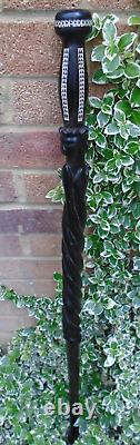 Hardwood ebony walking stick with Mop inlay and carved kings detail- lovely item