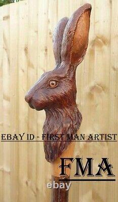 Hare Animal Walking Stick Wooden Hand Carved Hare Walking Cane For Men Women Gif