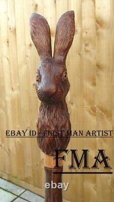 Hare Animal Walking Stick Wooden Hand Carved Hare Walking Cane For Men Women Gif