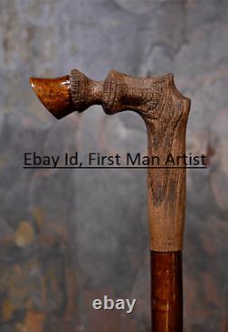 Head Handle Wooden Hand Carved Walking Stick Horse Shoe Walking Cane Style Gift