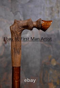 Head Handle Wooden Hand Carved Walking Stick Horse Shoe Walking Cane Style Gift