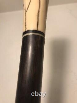 Heavy Antique Polished Black Ebony & Inlaid Bone Gentleman's Walking Stick Cane