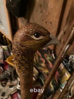 Hen Pheasant Head Hand Carved in Lime wood Country Walking stick on Hazel Shank
