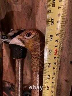 Hen Pheasant Head Hand Carved in Lime wood Country Walking stick on Hazel Shank