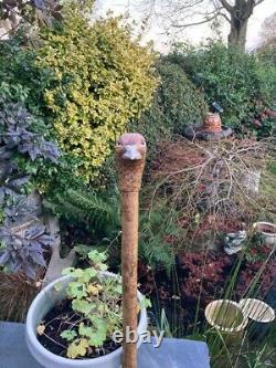 Hen Pheasant Head Hand Carved in Lime wood Country Walking stick on Hazel Shank