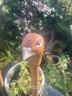 Hen Pheasant Head Hand Carved in Lime wood Country Walking stick on Hazel Shank