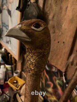 Hen Pheasant Head Hand Carved in Lime wood Country Walking stick on Hazel Shank