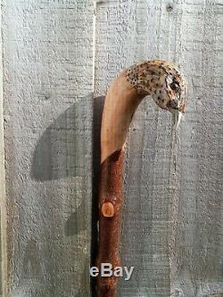 Hen Pheasant carved by hand on hazel shank, walking beating stick