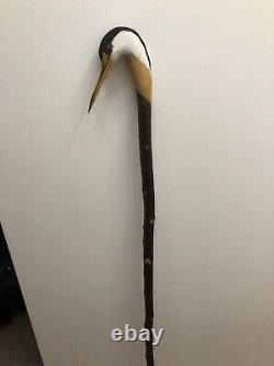 Heron head carved by hand on dark Chestnut shank, walking beating stick