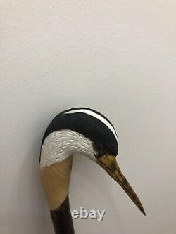 Heron head carved by hand on dark Chestnut shank, walking beating stick