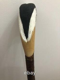 Heron head carved by hand on dark Chestnut shank, walking beating stick