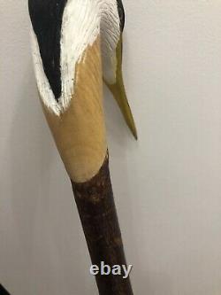 Heron head carved by hand on dark Chestnut shank, walking beating stick