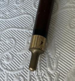 Hidden Pool Cue Hand Carved Brass Handle/Tip Walking Stick Needs Cue Tip