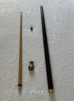 Hidden Pool Cue Hand Carved Brass Handle/Tip Walking Stick Needs Cue Tip