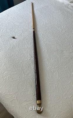 Hidden Pool Cue Hand Carved Brass Handle/Tip Walking Stick Needs Cue Tip