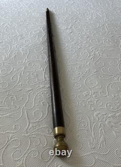 Hidden Pool Cue Hand Carved Brass Handle/Tip Walking Stick Needs Cue Tip