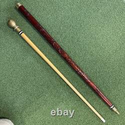 Hidden Pool Cue Hand Carved Wood Dragon Brass Walking Stick/Cane NEEDS CUE TIP