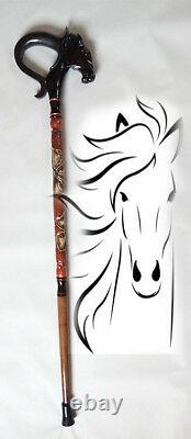 Horse Carved walking sticks Horse hand made Wood walking stick