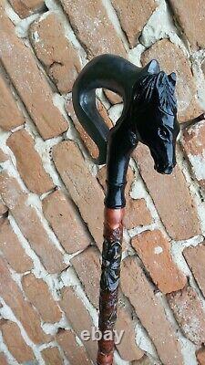 Horse Carved walking sticks Horse hand made Wood walking stick