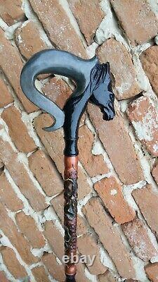 Horse Carved walking sticks Horse hand made Wood walking stick