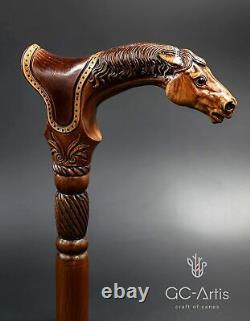 Horse Head Hand Carved Walking Cane Unique Designer Walking Stick Crafted Wooden