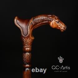 Horse Stick Animal Wood Carved Walking Cane handle best gift for man woman