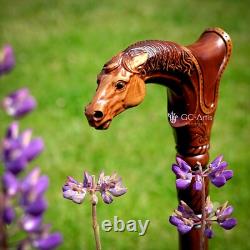 Horse Stick Animal Wood Carved Walking Cane handle best gift for man woman