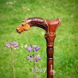 Horse Stick Animal Wood Carved Walking Cane handle best gift for man woman